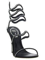 RENE CAOVILLA Black Satin Stiletto Heel Sandals