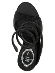 RENE CAOVILLA Black Satin Stiletto Heel Sandals