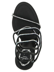 RENE CAOVILLA Black Satin Stiletto Heel Sandals