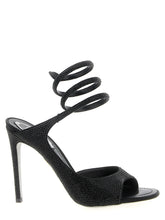 RENE CAOVILLA Black Satin Stiletto Heel Sandals