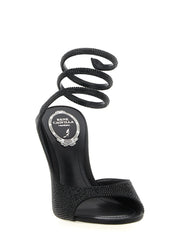 RENE CAOVILLA Black Satin Stiletto Heel Sandals