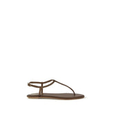 RENE CAOVILLA Brown Satin Flat Sandals