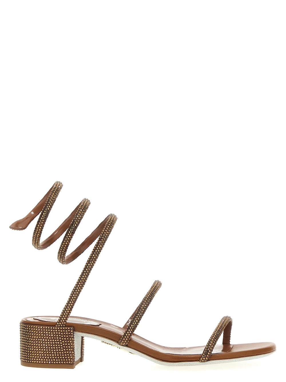 RENE CAOVILLA Brown Satin Flat Sandals - EU37/US7