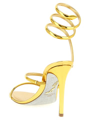 RENE CAOVILLA Gold Calfskin Stiletto Heel Sandals - EU38/US8
