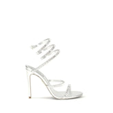 RENE CAOVILLA Silver Calf Leather Bos Taurus Stiletto Heel Sandals