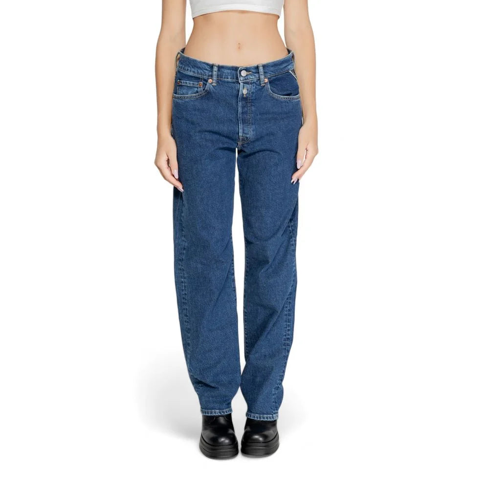 Replay Blue Cotton Mom Jean - Jeans
