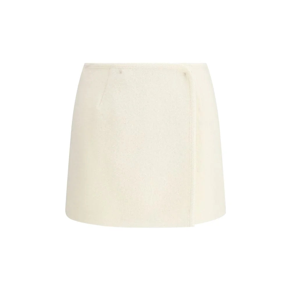 RIER White Fleece Wool Mini Skirt - M