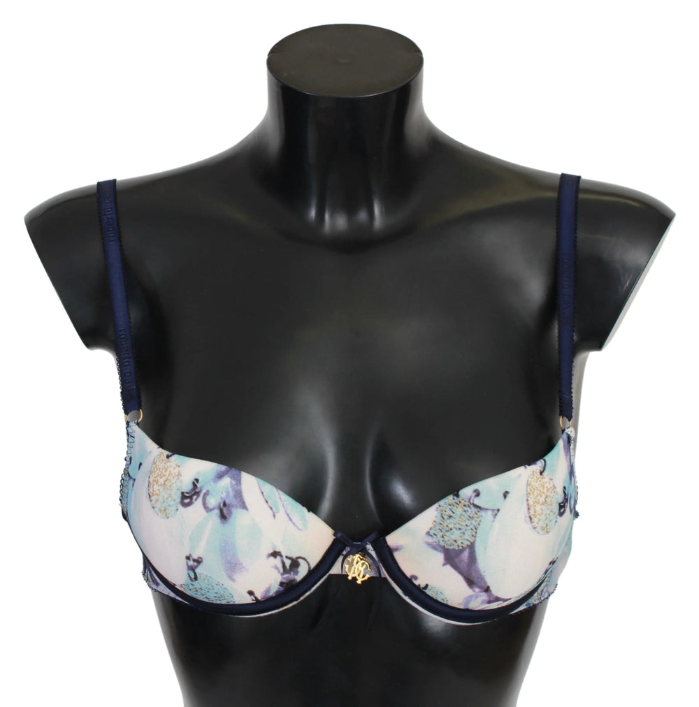 Roberto Cavalli Blue Printed Nylon Reggiseno Bra Underwear - IT1 | XS - Bras