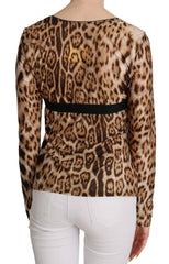 Roberto Cavalli Brown Round Neck Leopard Women Top Blouse - Blouses