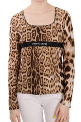 Roberto Cavalli Brown Round Neck Leopard Women Top Blouse - Blouses
