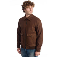 Roberto Pepe Luxury Brown Wool Men Jacket - IT48 | M - Bomber Jackets