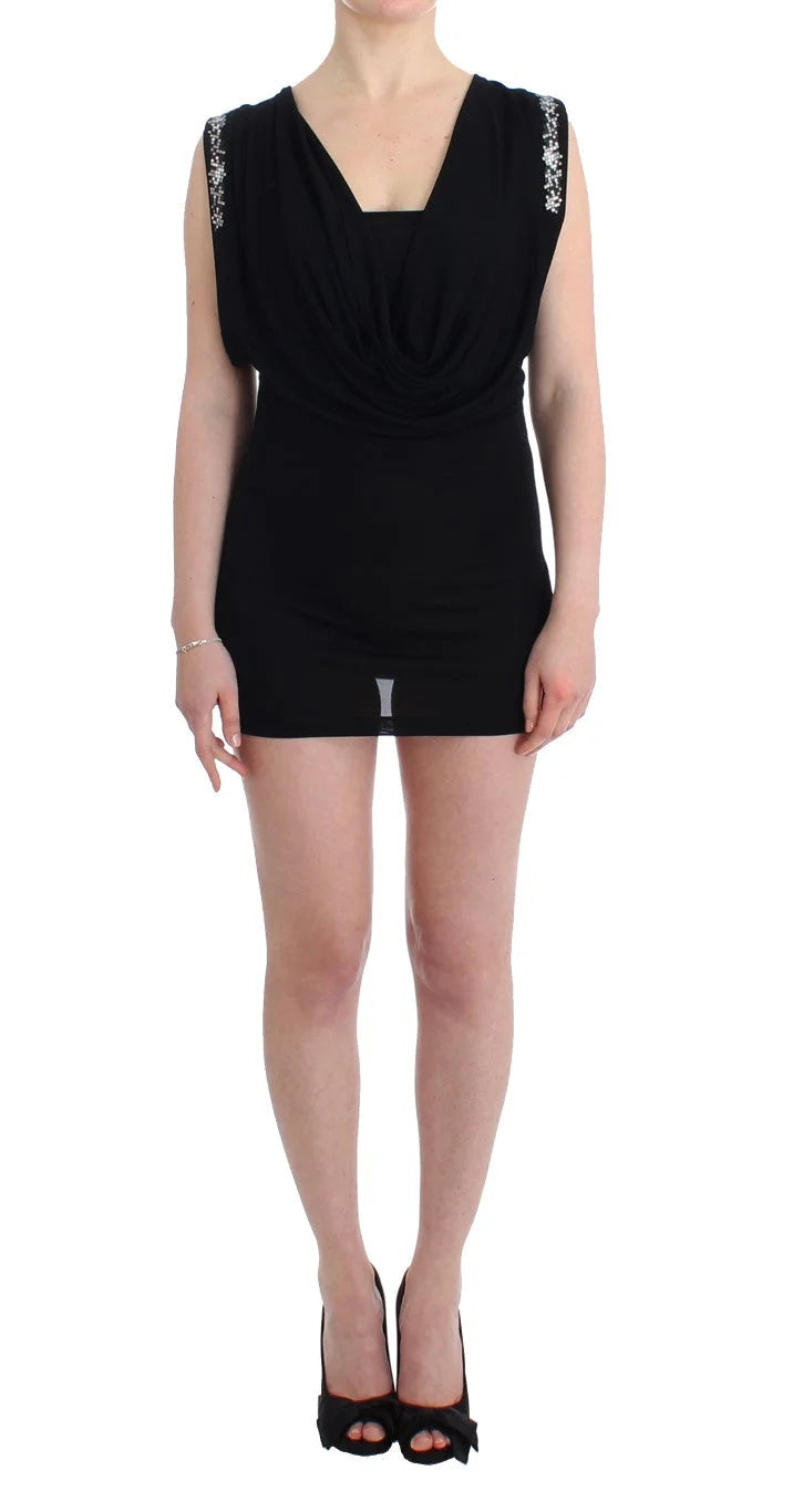 Roccobarocco Black Embellished Jersey Mini Sheath Short Dress - Dresses
