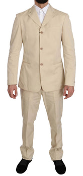 Romeo Gigli Two Piece 3 Button Beige Cotton Solid Suit - IT46 | S - Suits