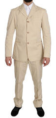 Romeo Gigli Two Piece 3 Button Beige Cotton Solid Suit - IT46 | S - Suits