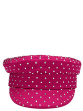 Front view of a Ruslan Baginskiy fuchsia satin flatcap hat featuring a structured brim and lustrous pink finish.