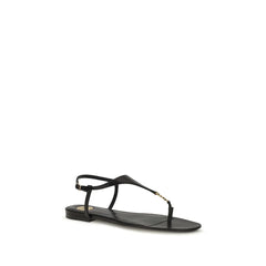 Saint Laurent Schwarze Sandalen aus Kalbshaut Bos Taurus, flach