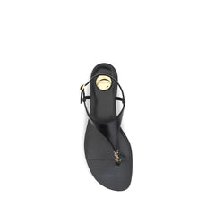Saint Laurent Schwarze Sandalen aus Kalbshaut Bos Taurus, flach