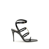 Saint Laurent Black Calf Leather Bos Taurus Stiletto Heel Sandals