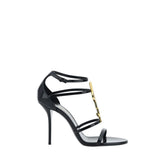 Saint Laurent Black Calf Leather Bos Taurus Stiletto Heel Sandals