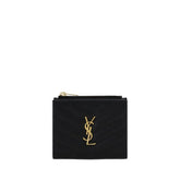 Front view of a Saint Laurent black calf leather Bos Taurus wallet featuring a minimalist rectangular silhouette.