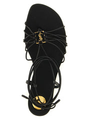 Saint Laurent Black Lamb Leather Flat Sandals