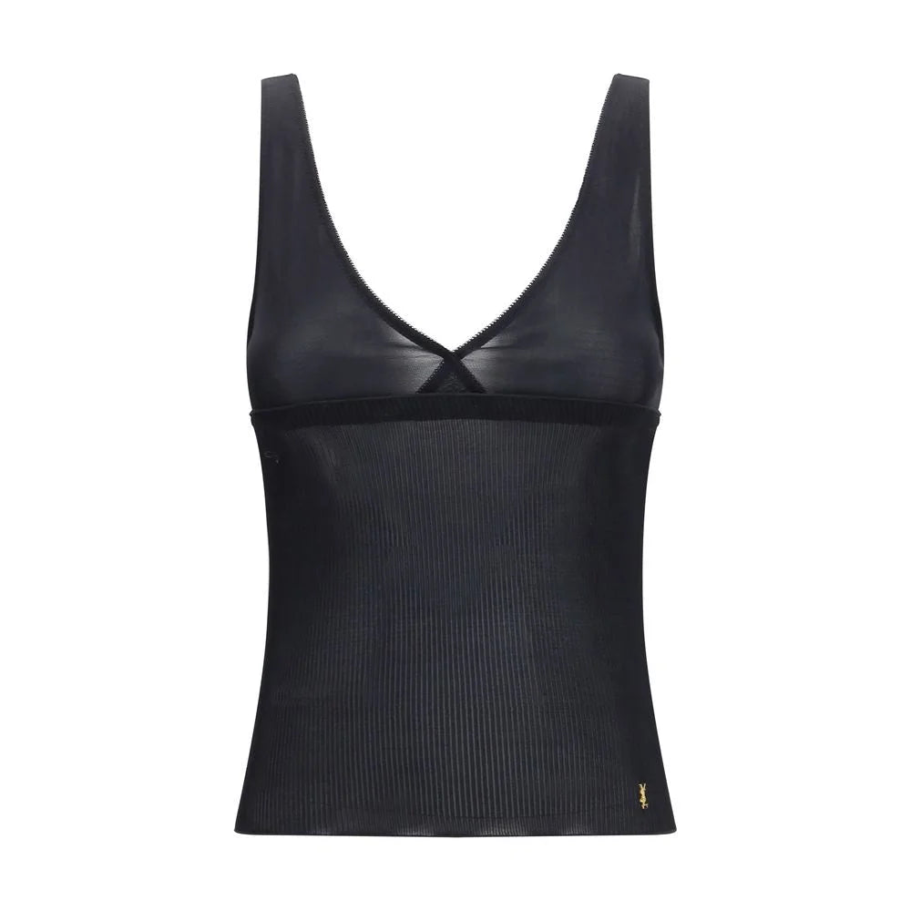 Saint Laurent Schwarz Seide Ärmelloses T-Shirt