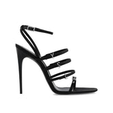 Saint Laurent Black Silk Stiletto Heel Sandals - EU36/US6