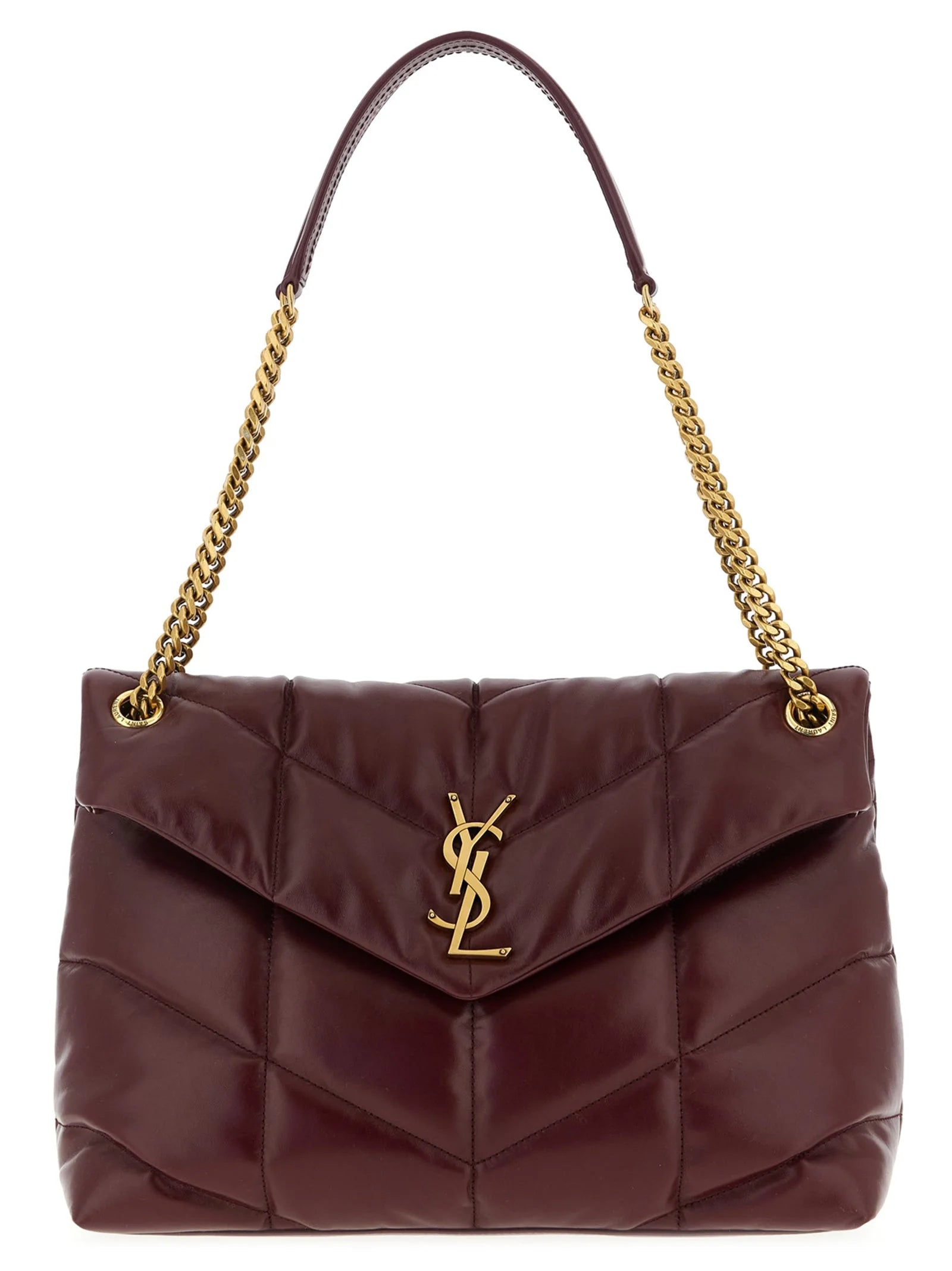 Saint Laurent Bordeaux Calfskin Puffer Shoulder Bag