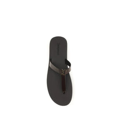 Saint Laurent Brown Calf Leather Bos Taurus Flat Sandals - EU40/US7