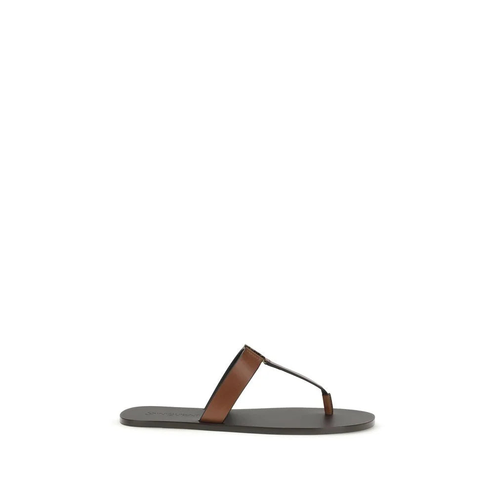 Saint Laurent Brun Kalvskinn Bos Taurus Flip-Flop Sandaler