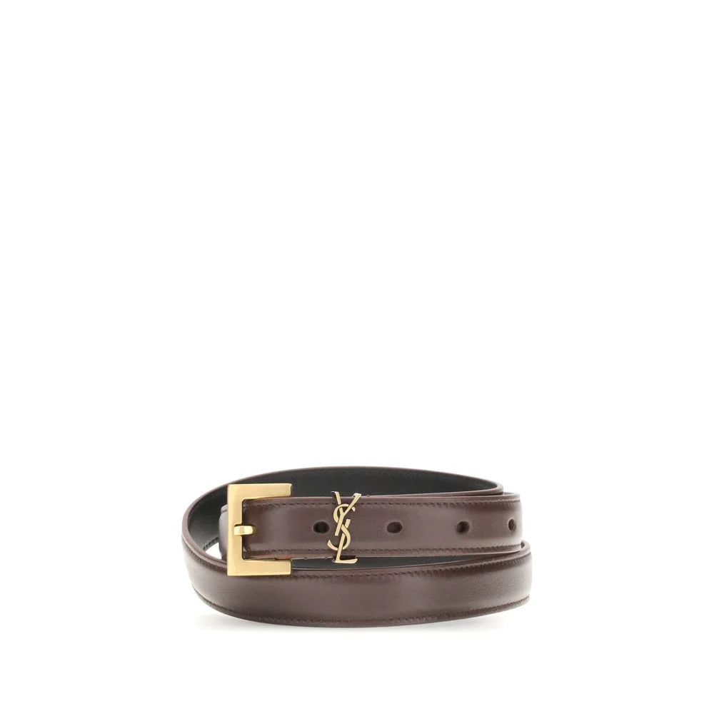 Saint Laurent Brown Calf Leather Bos Taurus Thin Belt - 85 cm / 34 Inches