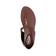Saint Laurent Brown Lamb Leather Flip-Flop Sandals - EU39/US9
