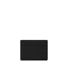 Rear view of Saint Laurent black leather card holder showing precise stitching and multiple card slots.