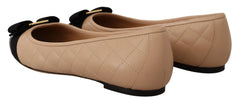 Salvatore Ferragamo Beige and Black Nappa Leather Ballet Flat Shoes - EU35/US4.5