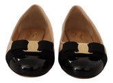 Salvatore Ferragamo Beige and Black Nappa Leather Ballet Flat Shoes - EU35/US4.5