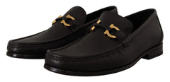 Salvatore Ferragamo Elegant Black Calf Leather Loafers - Flats
