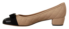 Salvatore Ferragamo Elegant Quilted Leather Pumps in Beige and Black - EU36/US5.5