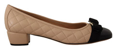 Salvatore Ferragamo Elegant Quilted Leather Pumps in Beige and Black - EU36.5/US6 - Heels