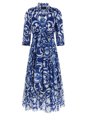 SAMANTHA SUNG Blue Cotton Midi Dress - 4