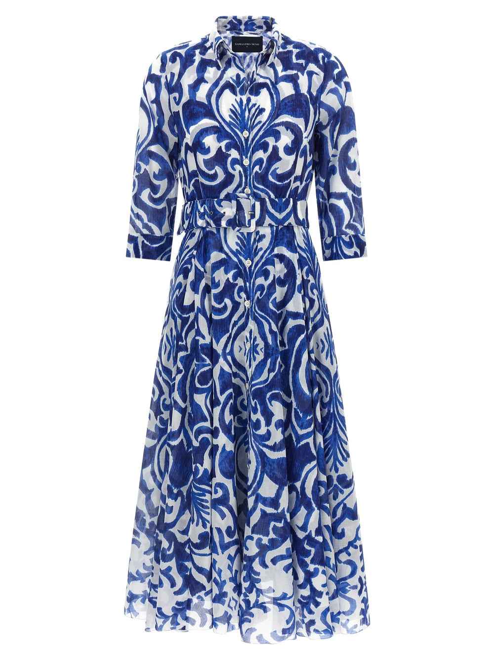 SAMANTHA SUNG Blue Cotton Midi Dress - 4