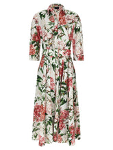 Εμπρόσθια άποψη του Samantha Sung multicolor cotton midi dress με ζωηρό floral print και εφαρμοστή μέση.