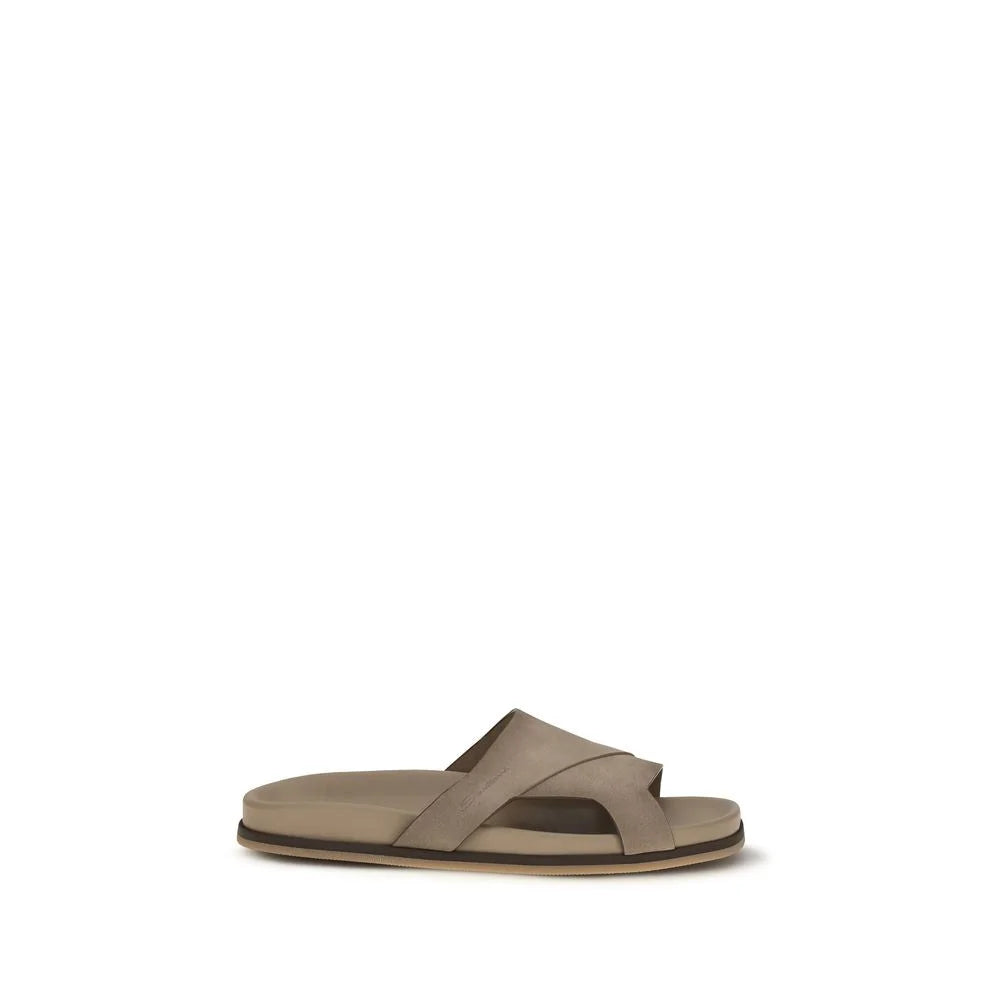 Santoni Beige Calf Leather Bos Taurus Flat Sandals - EU43/US10
