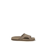 Santoni Beige Calf Leather Bos Taurus Flat Sandals - EU43/US10