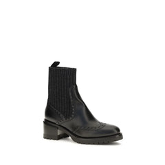 Santoni Black Calf Leather Bos Taurus Ankle Boots