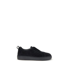 Santoni Black Calf Leather Bos Taurus Low Top Sneakers
