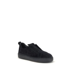 Santoni Black Calf Leather Bos Taurus Low Top Sneakers