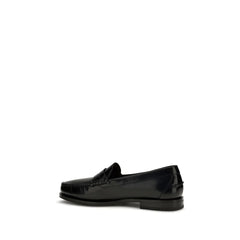 Santoni Black Calf Leather Bos Taurus Slip-On Loafers