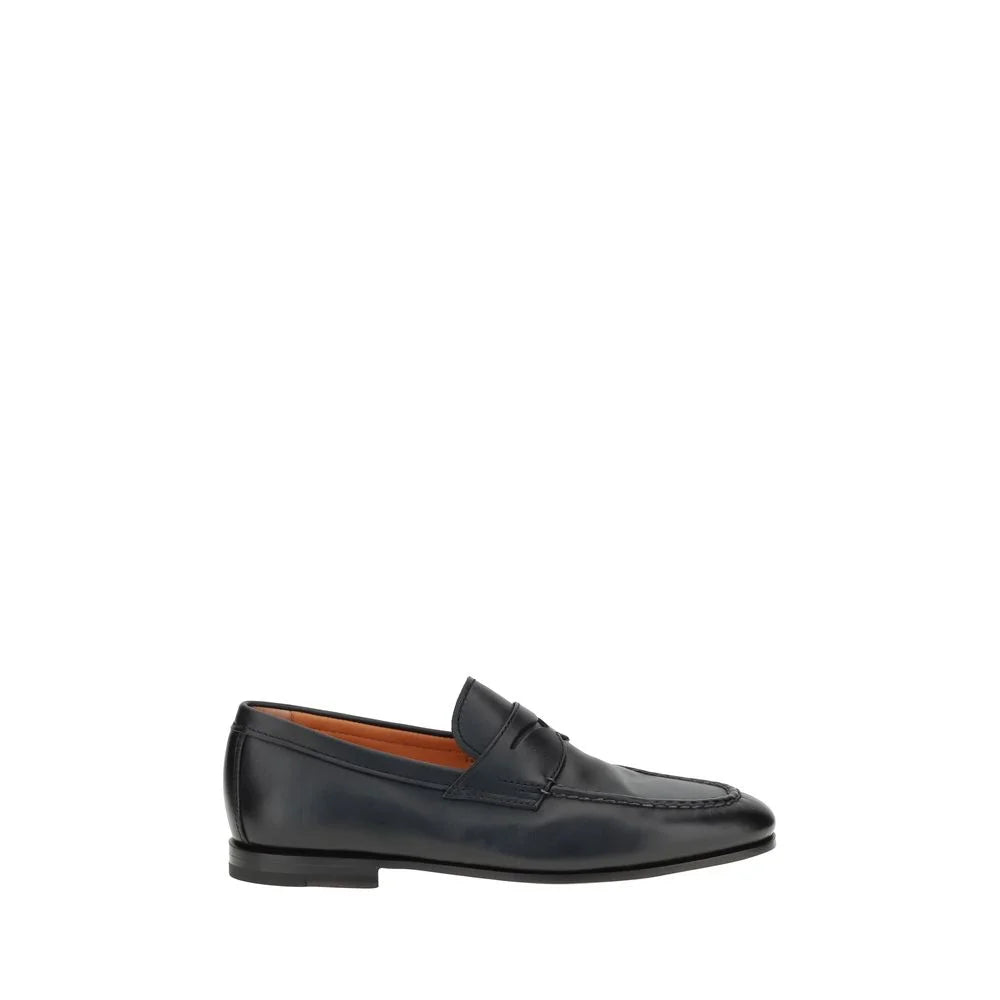 Santoni Black Calf Leather Bos Taurus Slip-On Loafers - EU43/US10