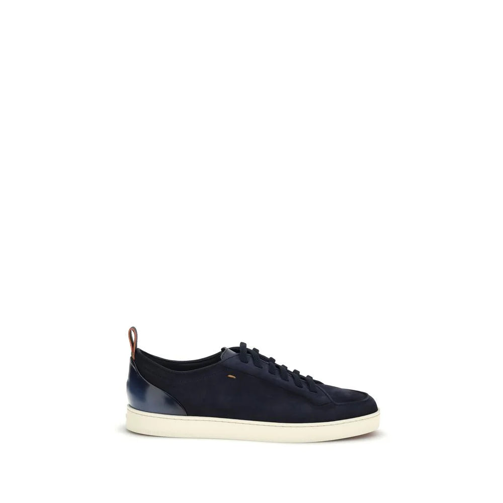 Santoni Blue Calf Leather Bos Taurus Low Top Sneakers