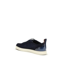 Santoni Blue Calf Leather Bos Taurus Low Top Sneakers - EU45/US12